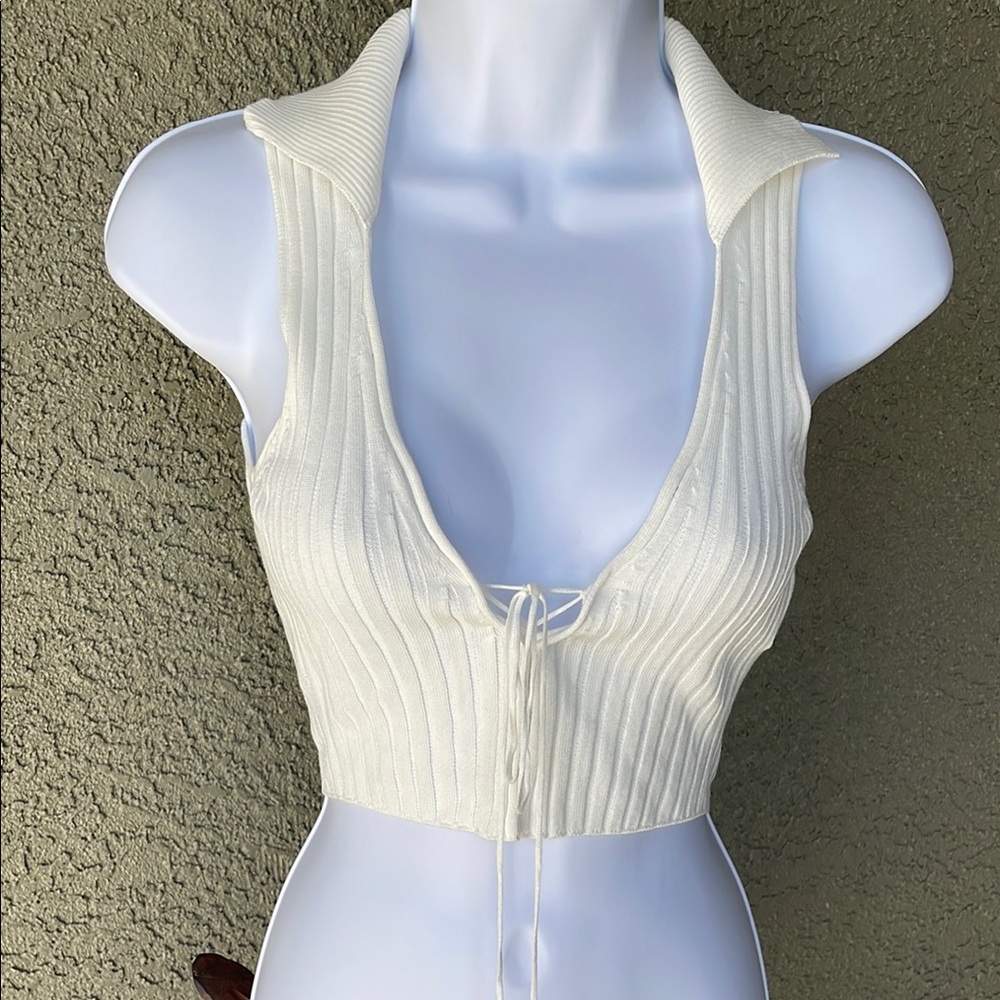 No.114 Aya Muse Reposter Cream Crop Tank Top Size XS NWT